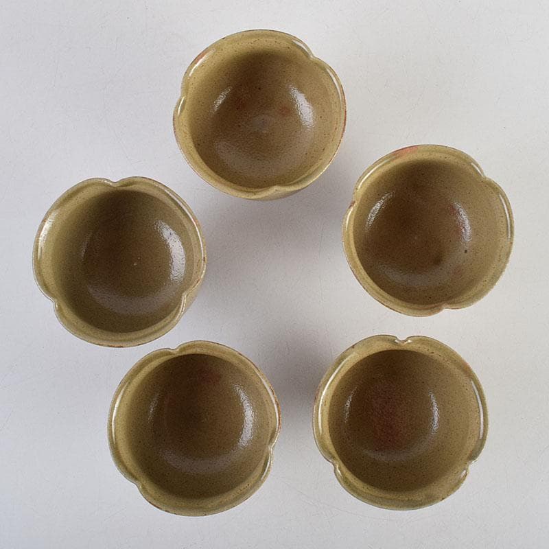 和食器　虫明焼　松本学作　足付向付　五客　共箱　V R9384H