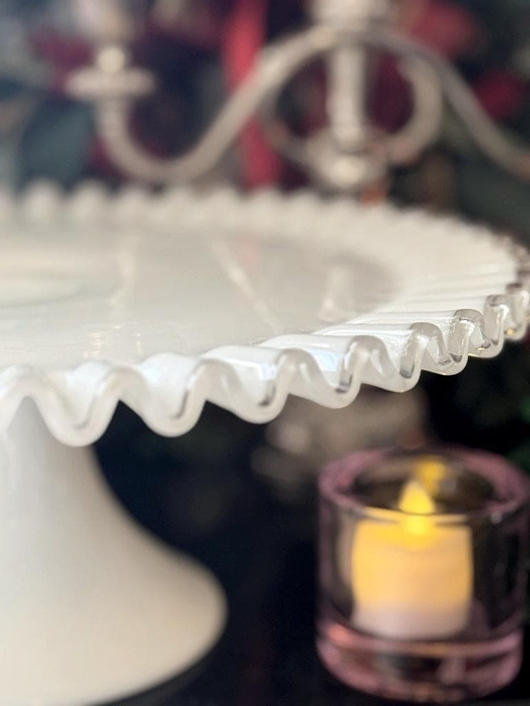 フェントン　ケーキスタンド　シルバークレスト　ミルクガラス　ペデスタル