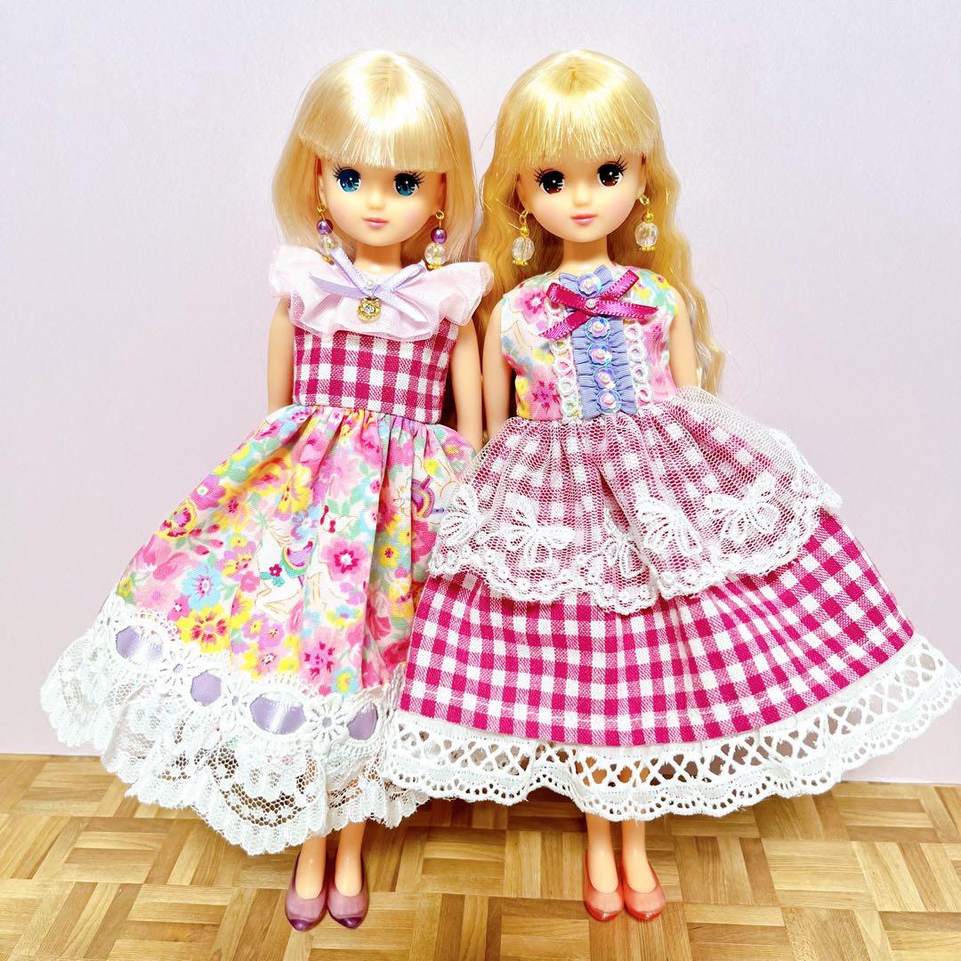 リカちゃんサイズハンドメイドワンピース&ピアスNo.2176・2177双子コーデ