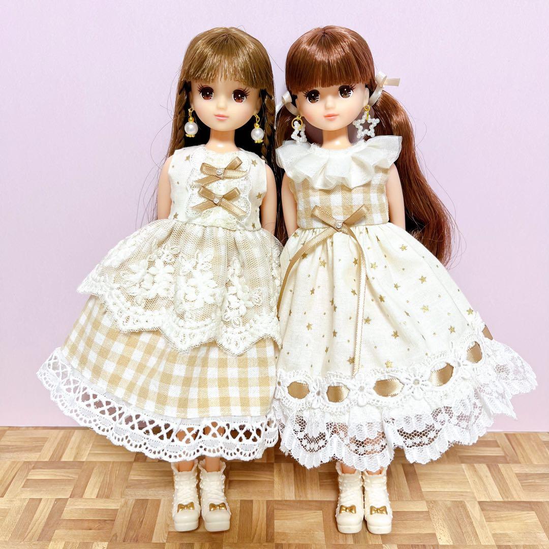 リカちゃんサイズハンドメイドワンピース&ピアスNo.2176・2177双子コーデ