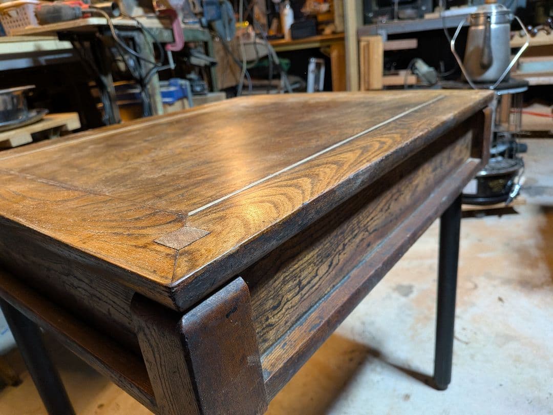 ケヤキ　木製 文机 引き出し付き　再生家具