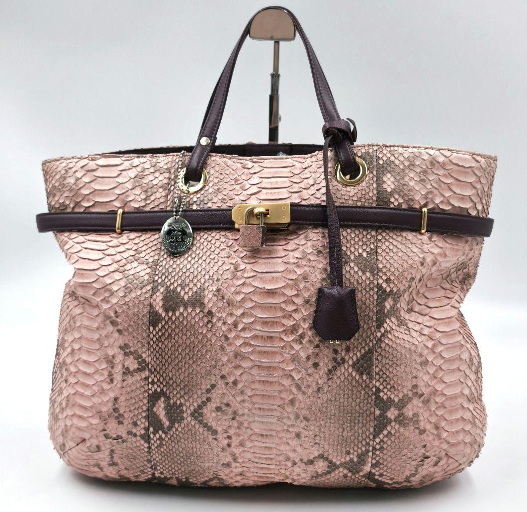 【希少 WEL公認】ダイヤモンドパイソン ハンドバッグ ピンク A4 鍵付