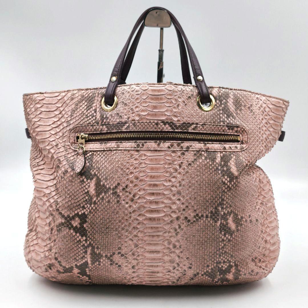 【希少 WEL公認】ダイヤモンドパイソン ハンドバッグ ピンク A4 鍵付