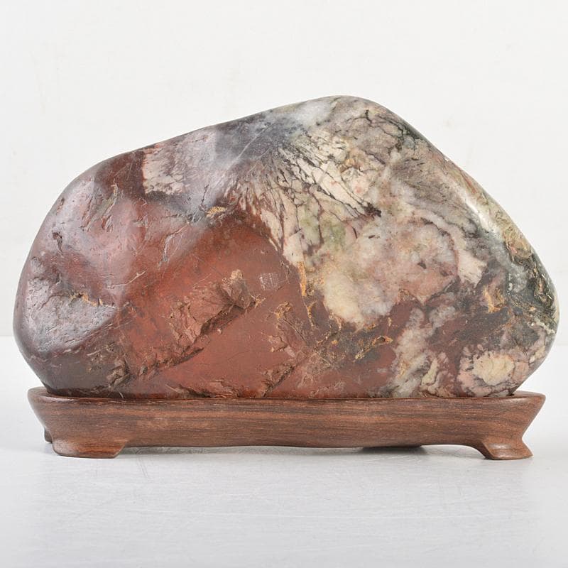 天然石　鑑賞石　菊花石　置物　重さ約1127g　唐木台付　C　R7298