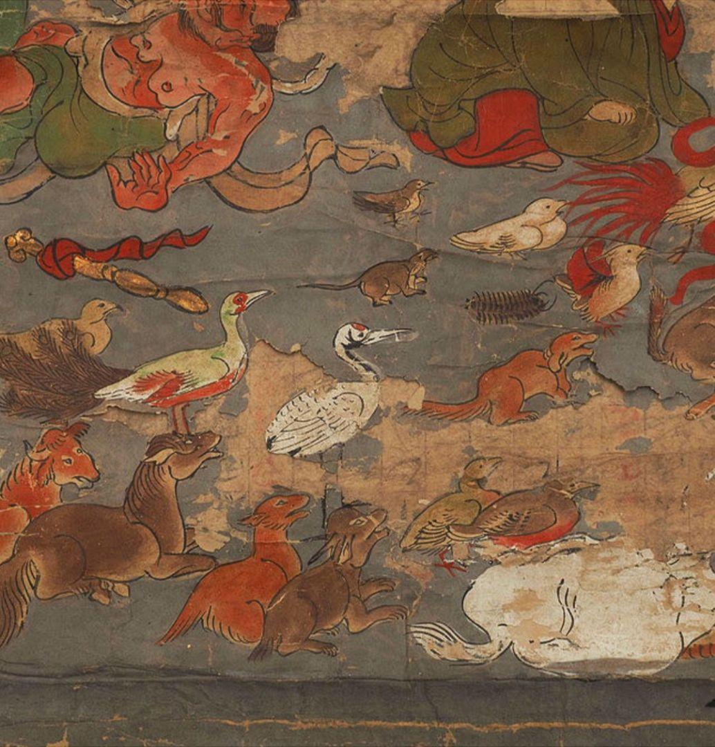 古仏画 涅槃図 肉筆 真作 無落款 仏教美術