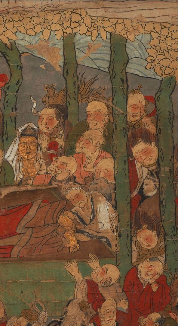 古仏画 涅槃図 肉筆 真作 無落款 仏教美術