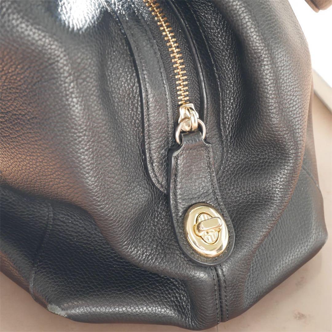新品級 OLD COACH レザーハンドバッグ ブラック 馬車刻印