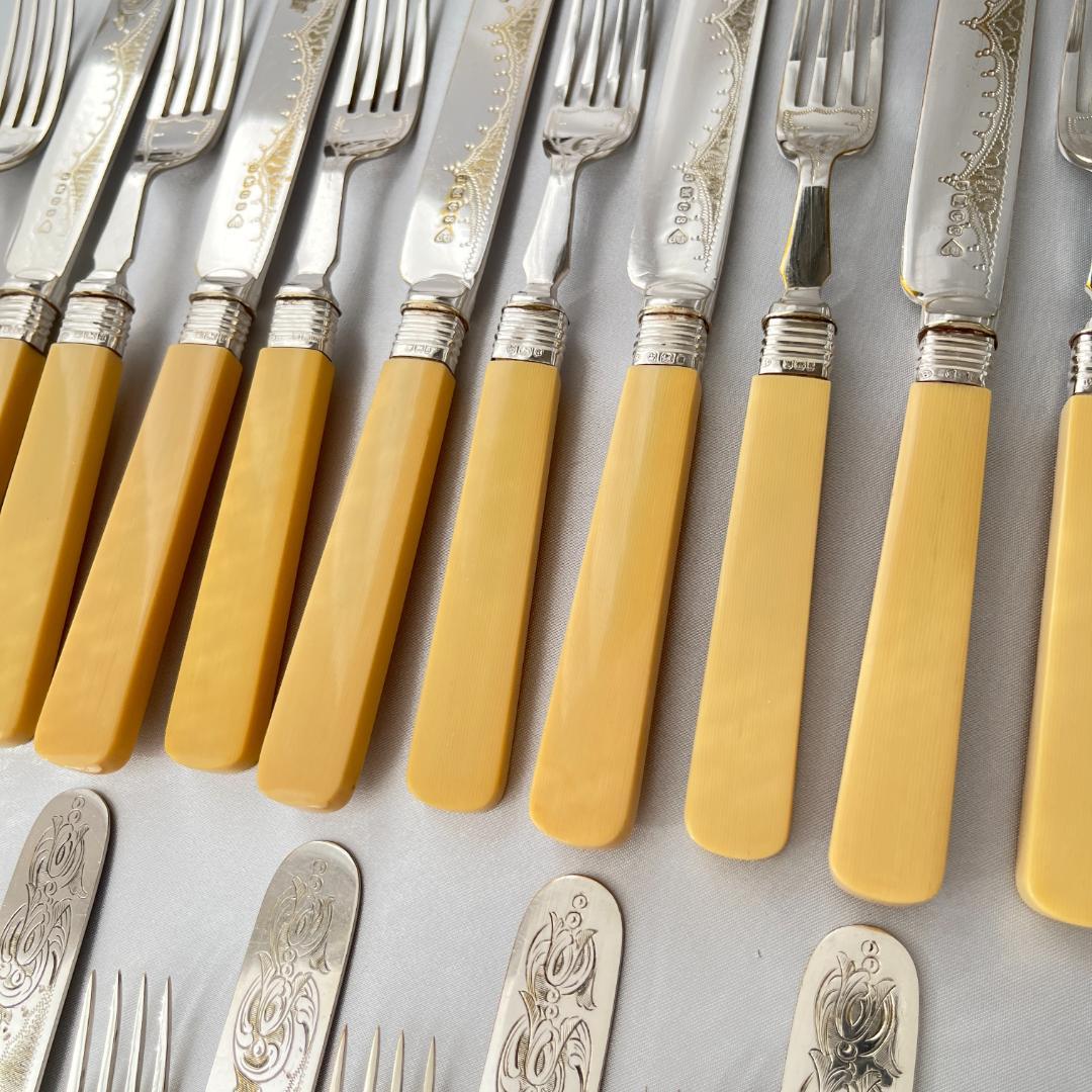 【John Batt 】【純銀継手】デザートセット 24本 木製ケース