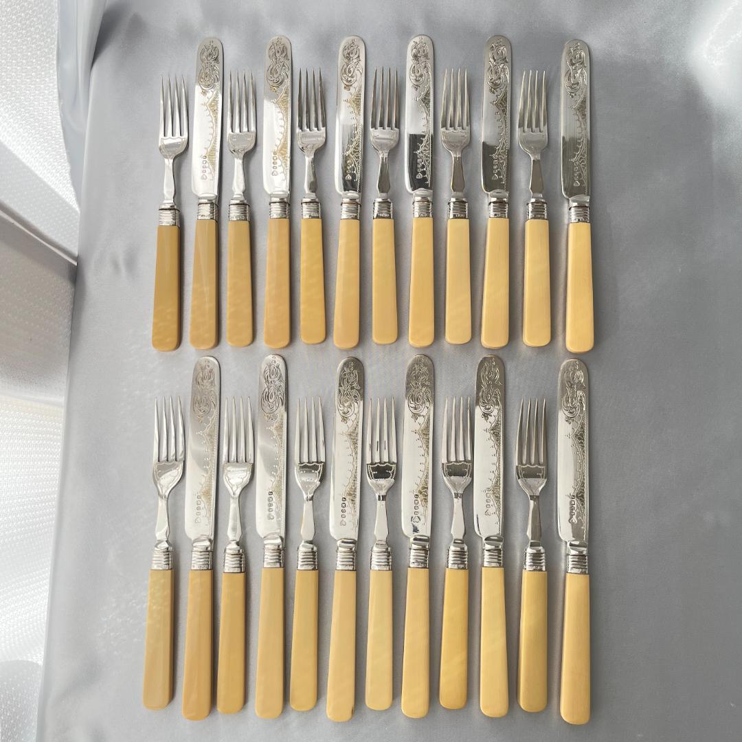 【John Batt 】【純銀継手】デザートセット 24本 木製ケース