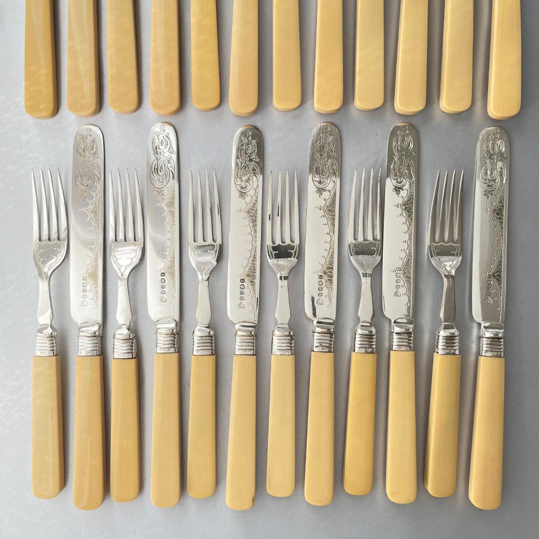 【John Batt 】【純銀継手】デザートセット 24本 木製ケース