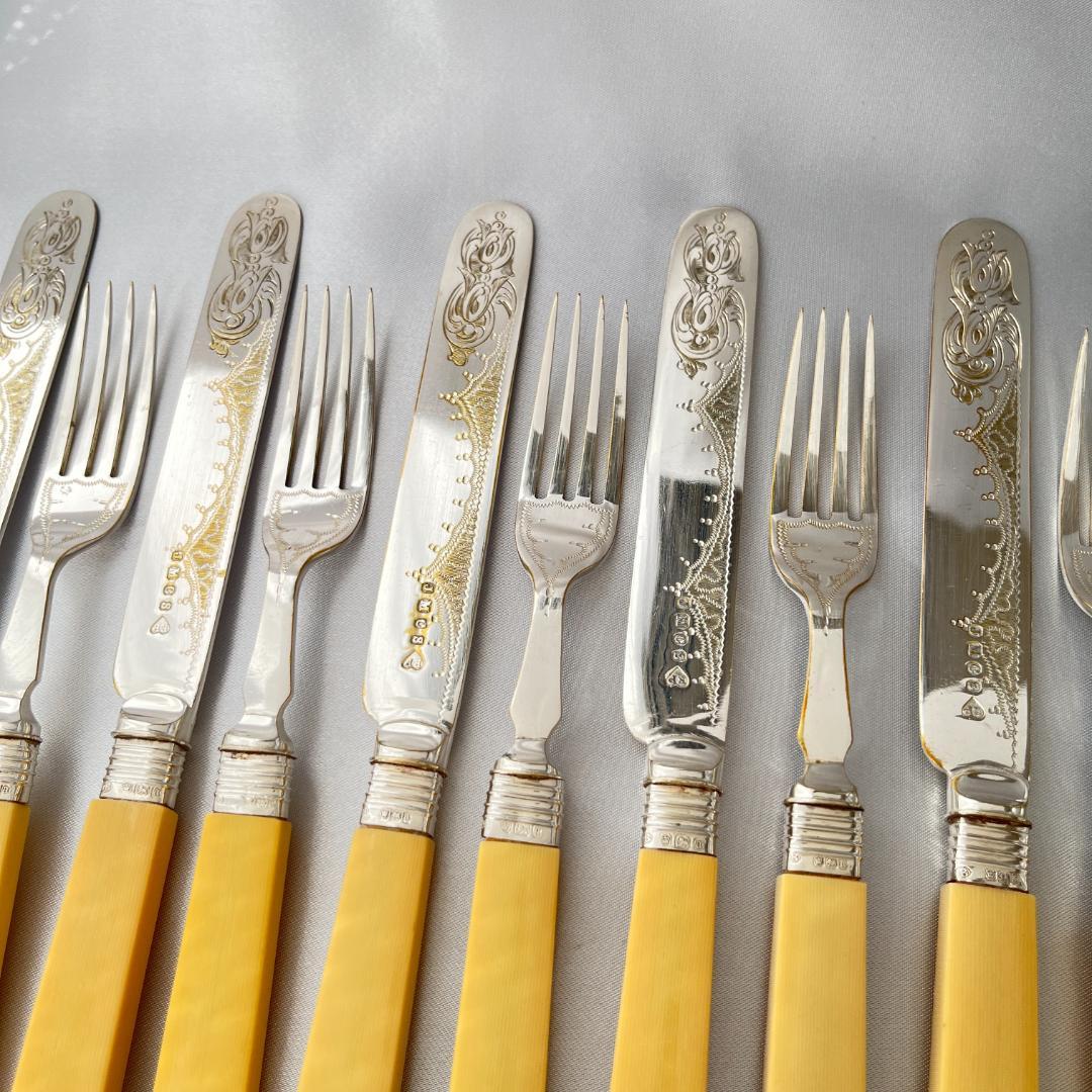 【John Batt 】【純銀継手】デザートセット 24本 木製ケース