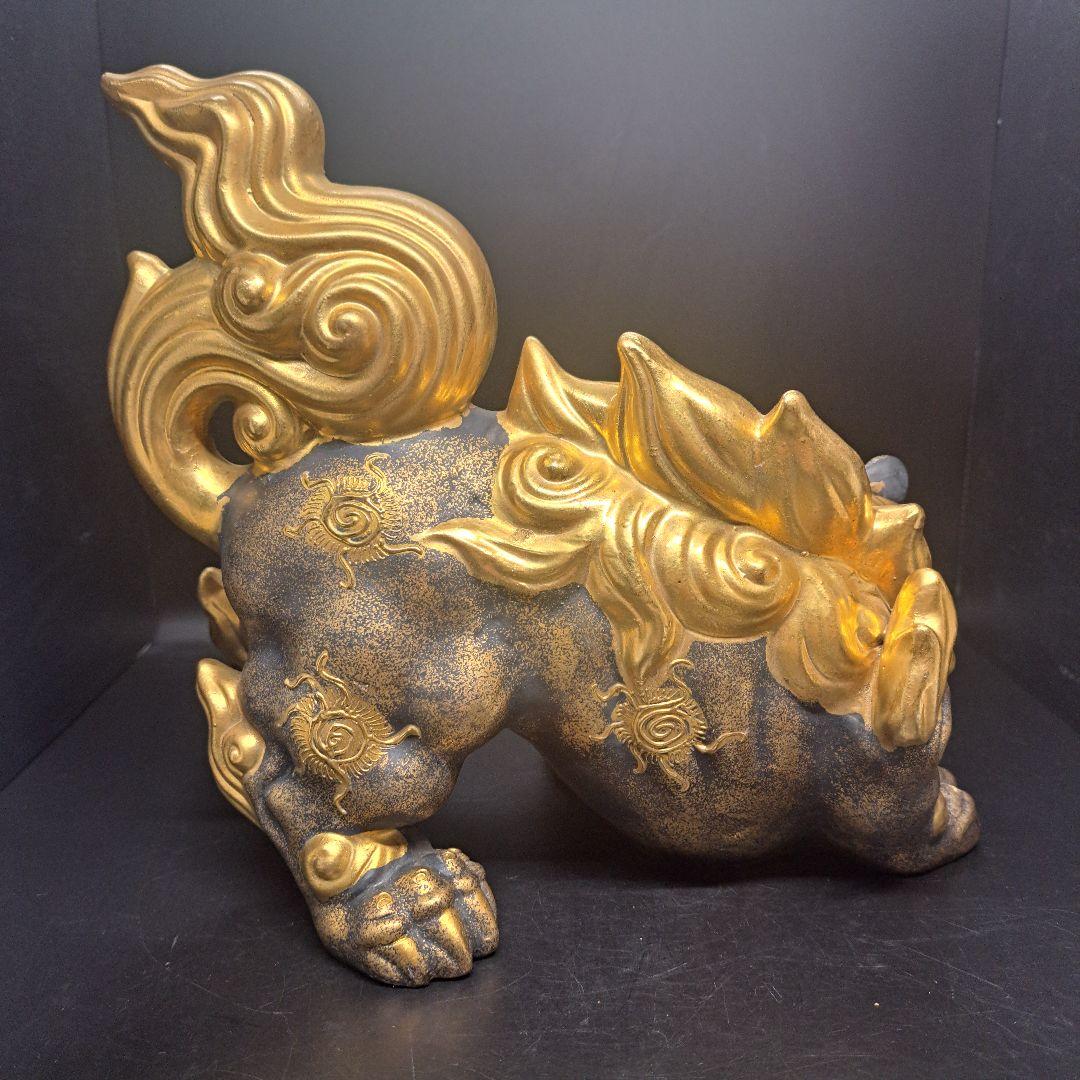 九谷焼　唐獅子　金彩　置物　九谷清仙 造　骨董　共箱付き　昭和レトロ