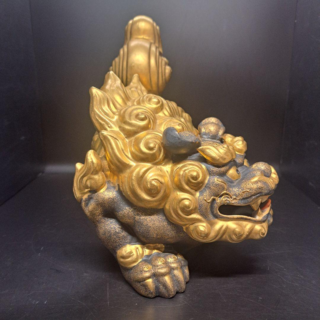 九谷焼　唐獅子　金彩　置物　九谷清仙 造　骨董　共箱付き　昭和レトロ