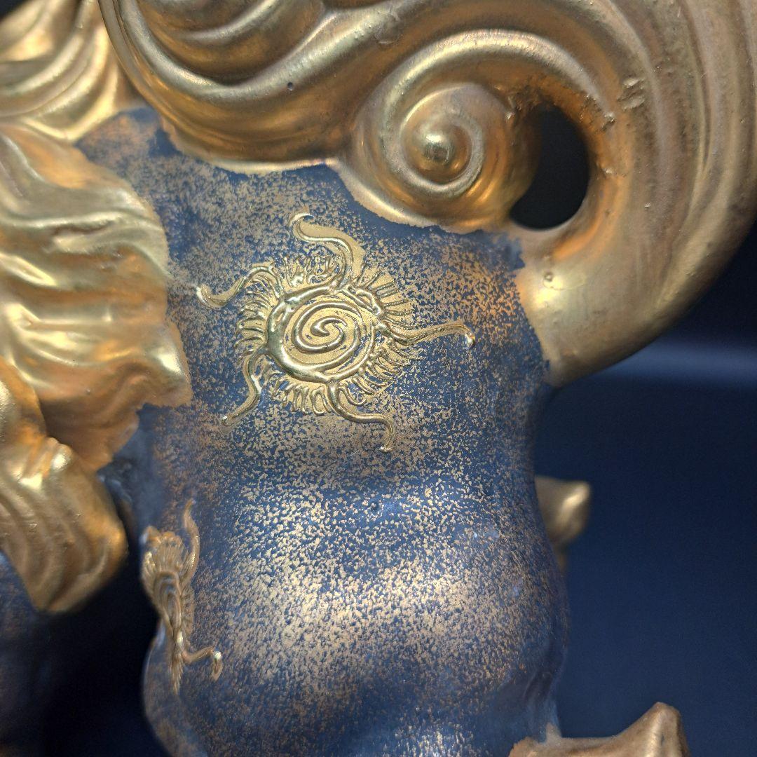 九谷焼　唐獅子　金彩　置物　九谷清仙 造　骨董　共箱付き　昭和レトロ