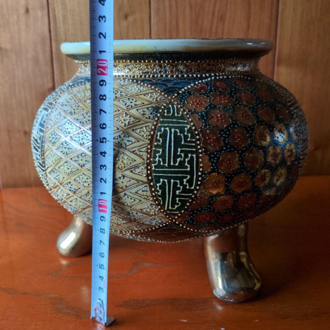 九谷焼 大香炉 三足 青粒 骨董 工芸品 古美術 アンティーク