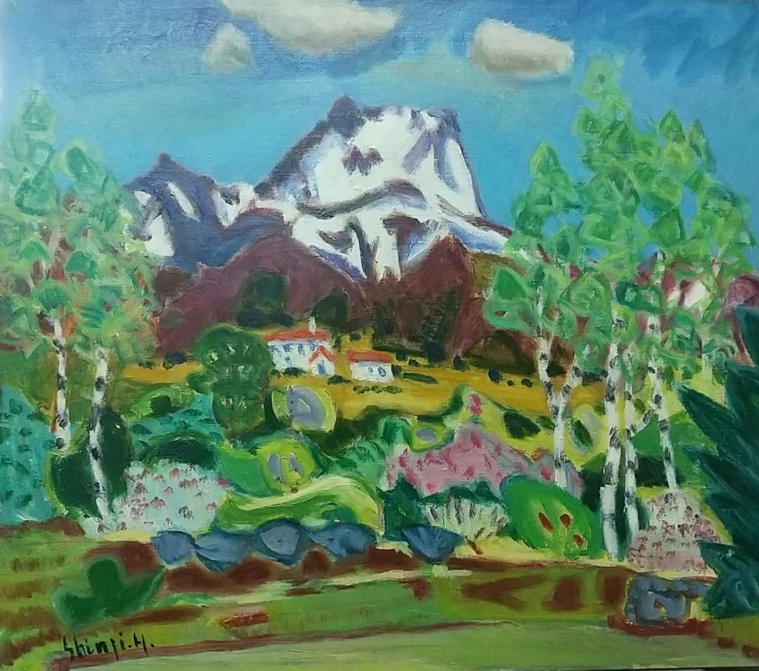 「妙高高原（五月）」F10 油絵 絵画