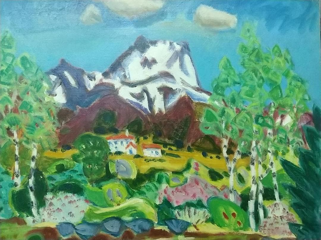 「妙高高原（五月）」F10 油絵 絵画