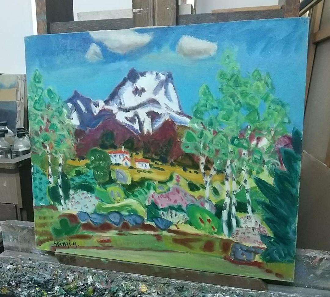 「妙高高原（五月）」F10 油絵 絵画