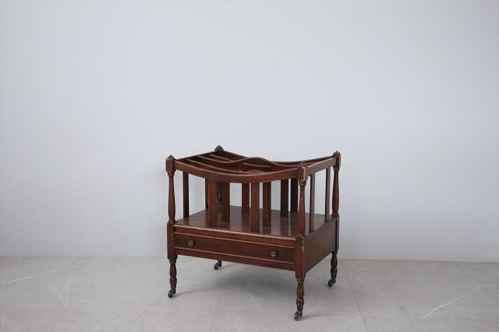 英国アンティーク木製マガジンラック/カンタベリー/本立て/雑誌本棚(88-34)