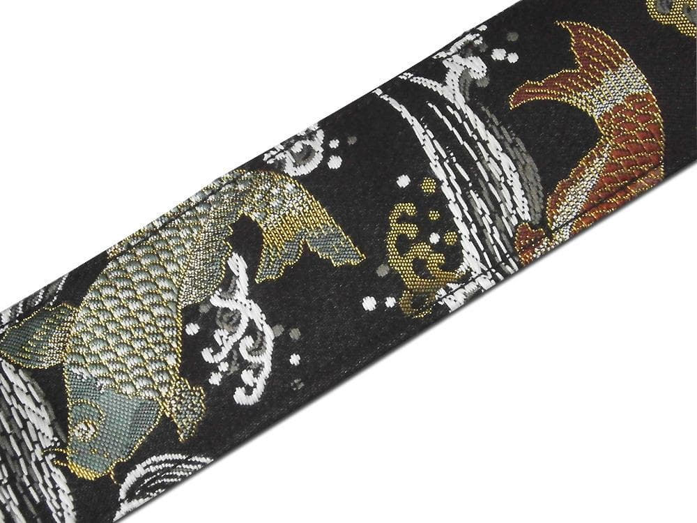 京都 西陣織り 和柄ギターストラップ 鯉柄/黒