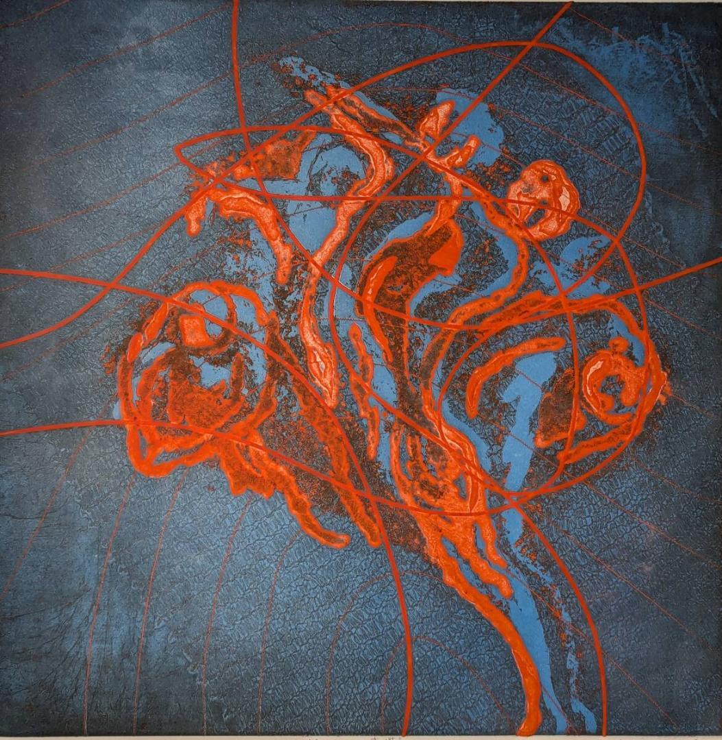 【真作】版画　梶原信子　銅版画　Movement　色彩と動きの融合　U55