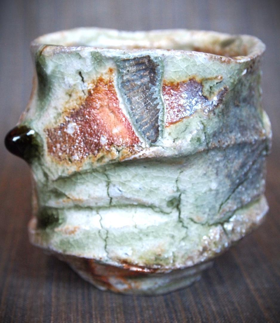 1080★新学【師＆父：新歓嗣】伊賀鎬湯のみC★ビードロ★共箱・共布