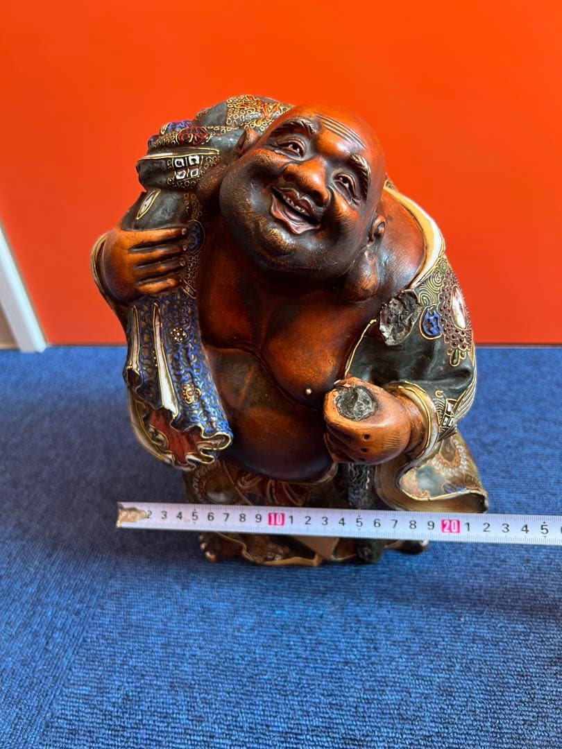 1067  九谷焼  色絵金襴手布袋像 置物  時代物