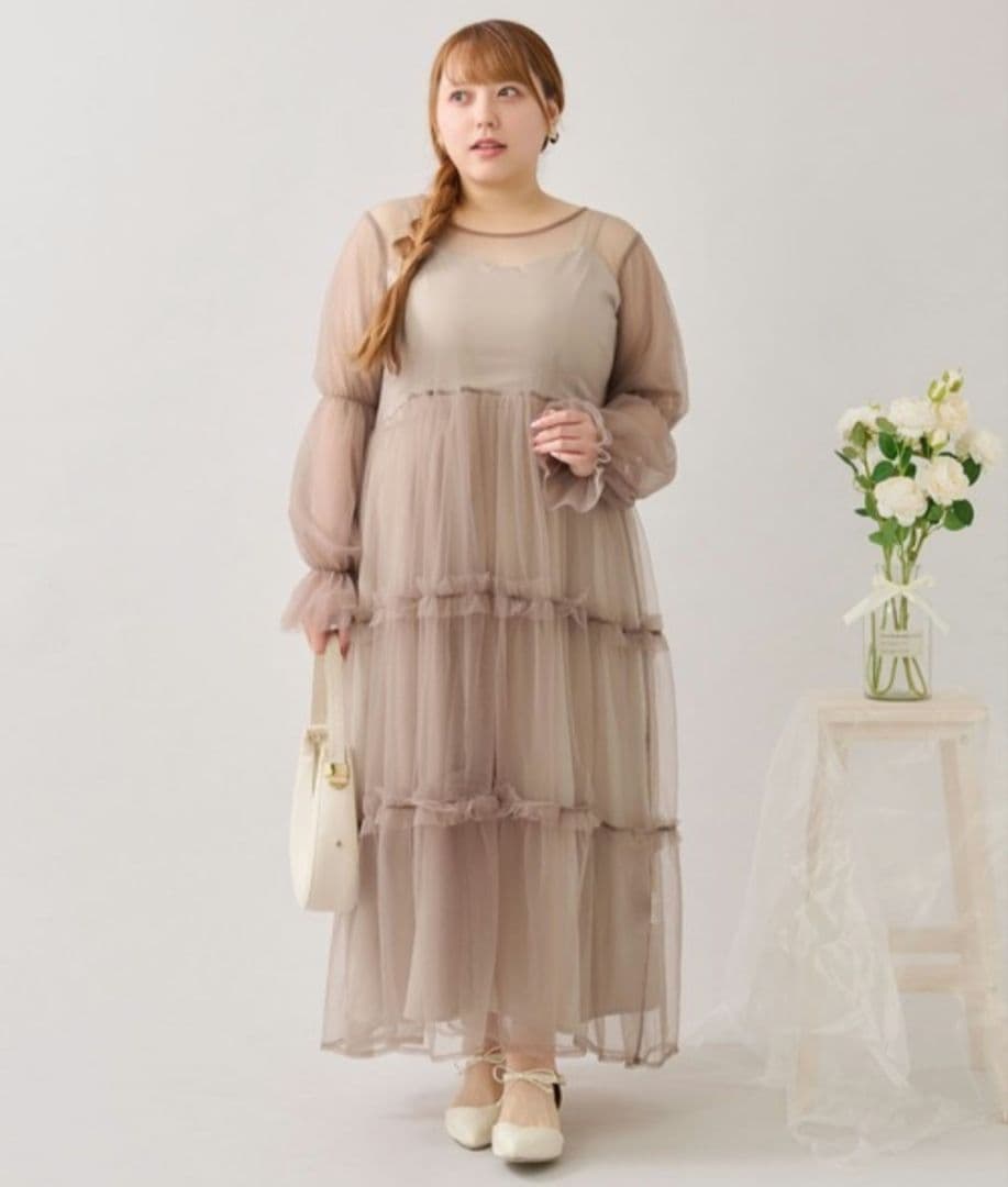 Louiosy バックリボンチュールティアードワンピ+キャミワンピSET