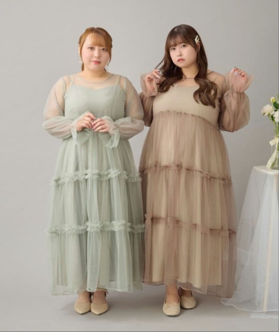 Louiosy バックリボンチュールティアードワンピ+キャミワンピSET