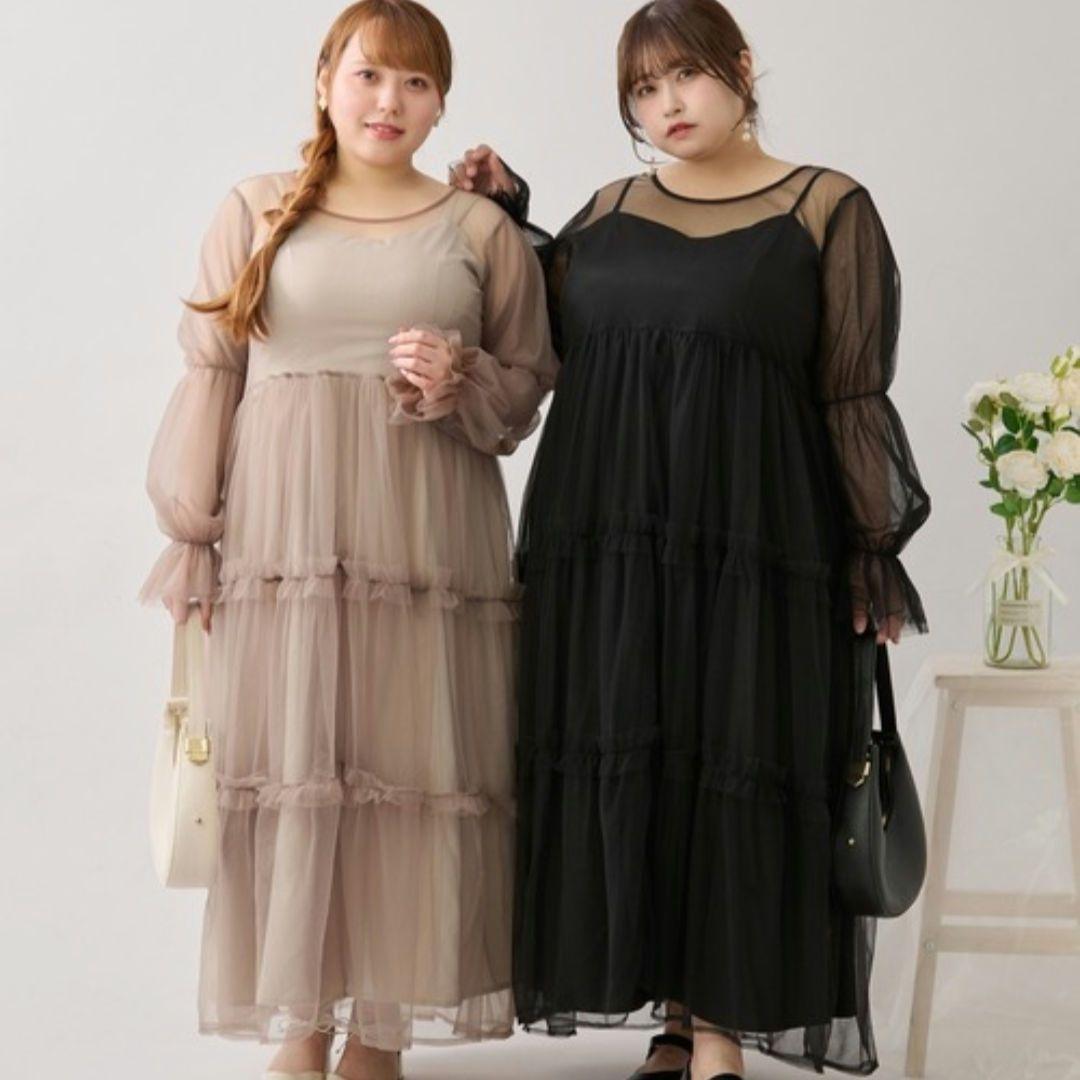 Louiosy バックリボンチュールティアードワンピ+キャミワンピSET