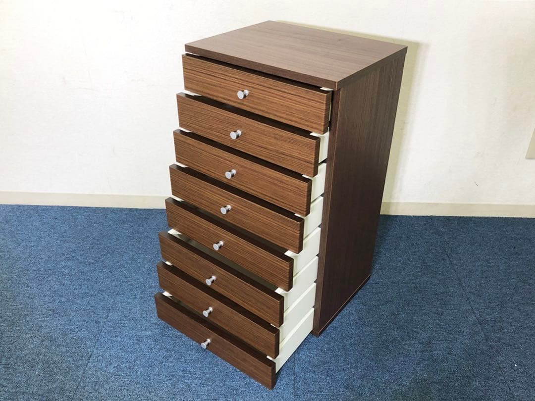 モダン風スリムチェスト 引出し8段 木目調ブラウン美品 収納家具 多目的チェスト