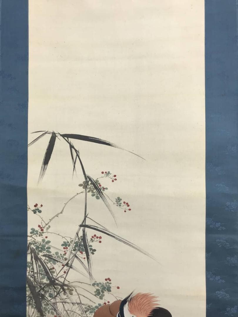 【真作】深田直城/寒汀オシドリ図/鴛鴦図/花鳥図/掛軸/名家伝来/AD-382