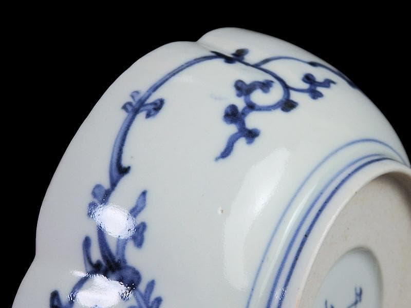 古伊万里　染錦　窓絵　雪輪に笹　花の図　膾皿　江戸期　C744AS-fbtv