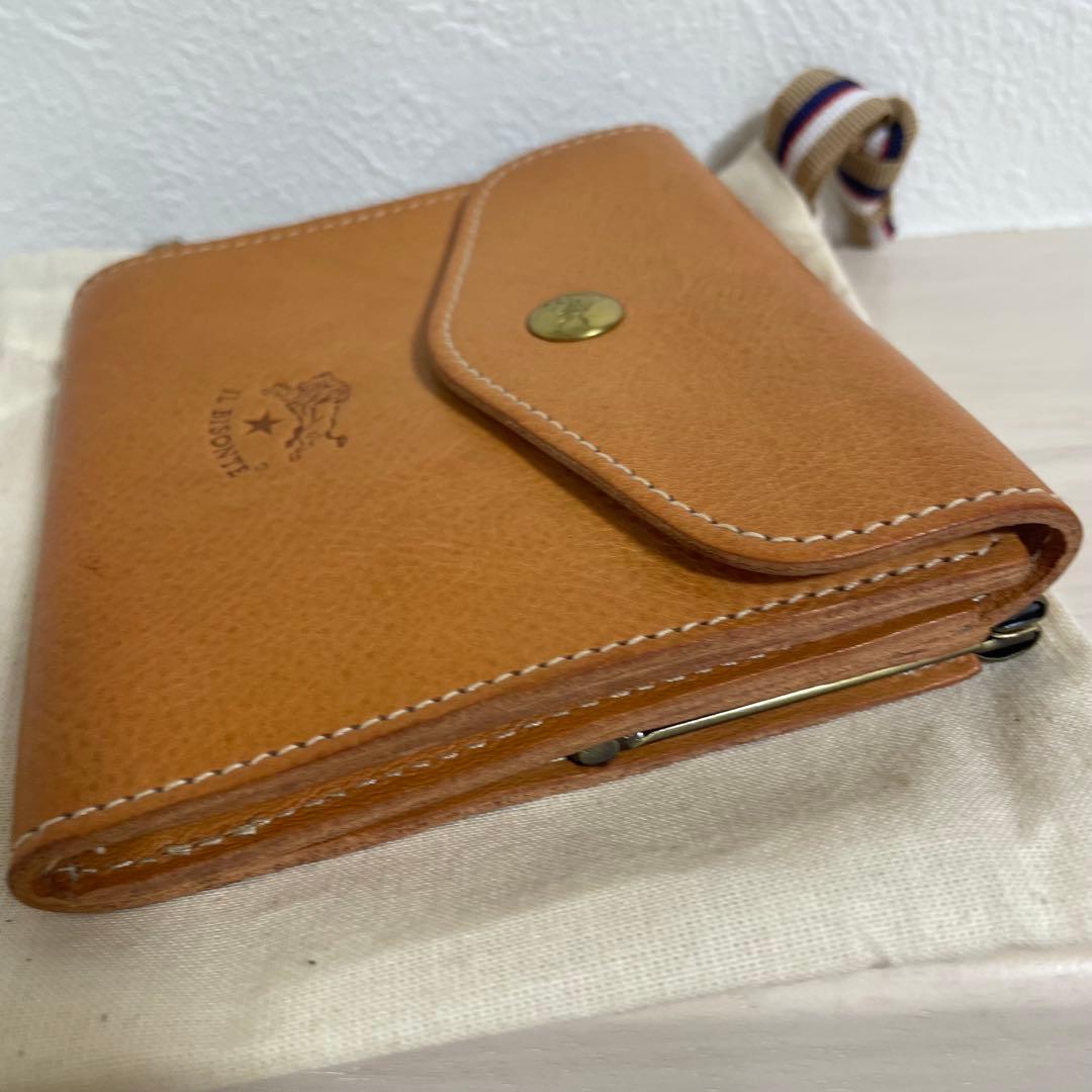 【美品】IL BISONTE 二つ折り財布 ヌメ がま口