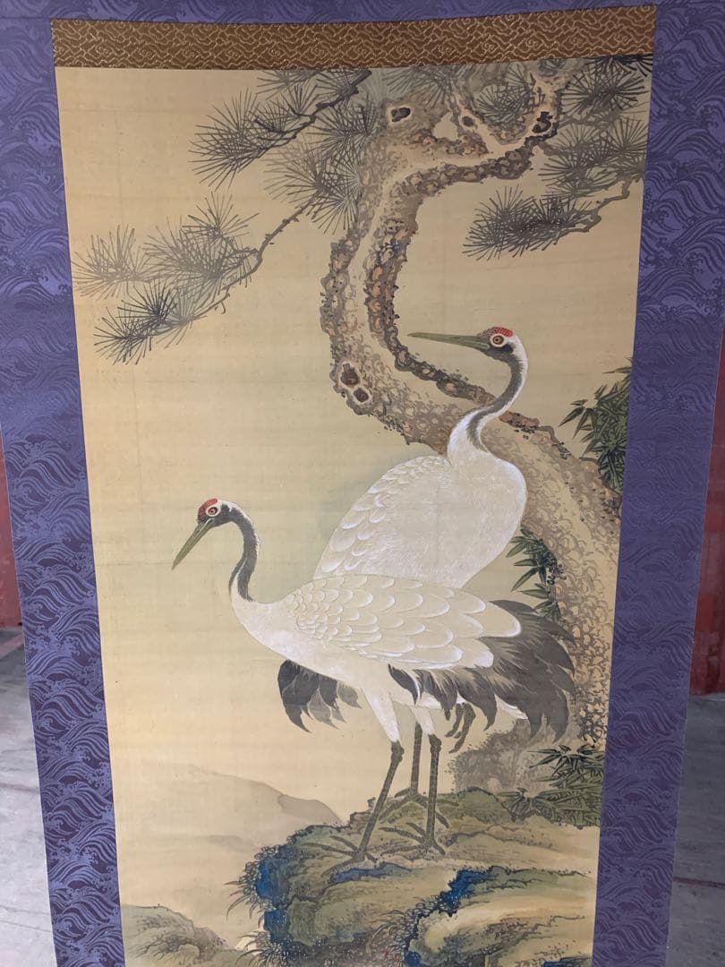 『X1953』谷文晁 松双鶴図 文人画大家 清人張秋谷師事 掛軸