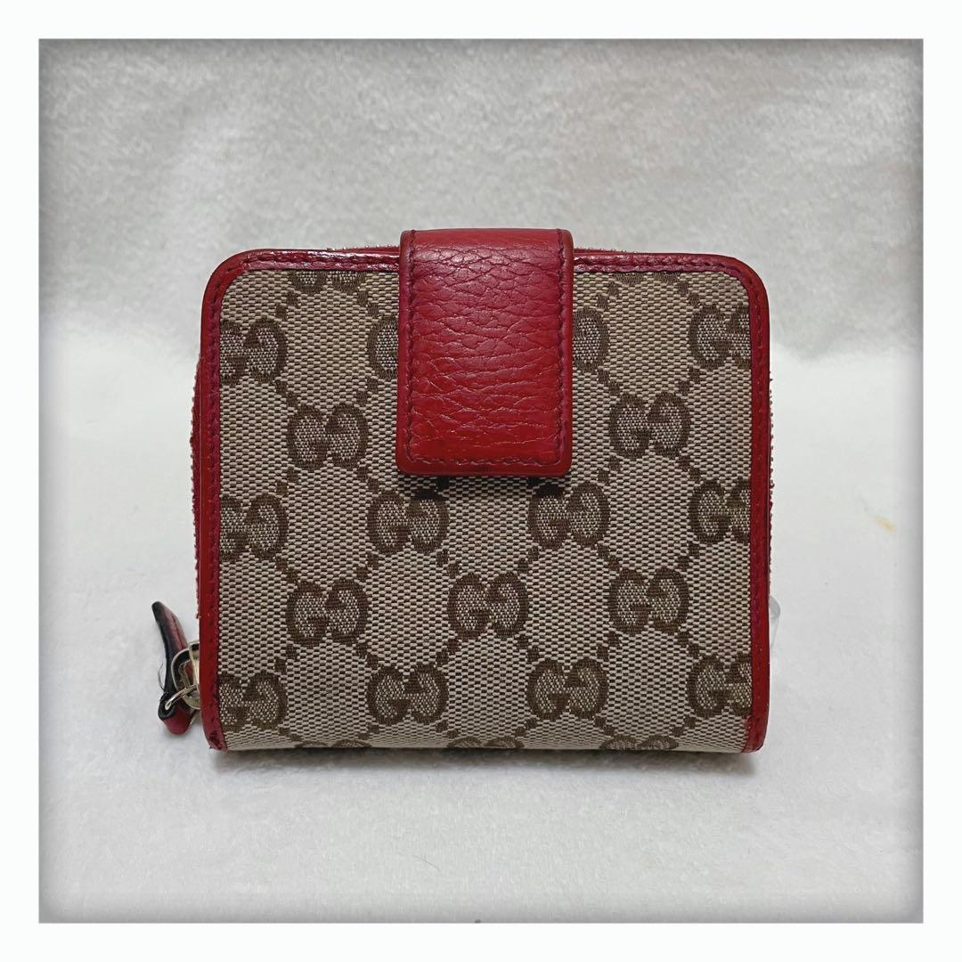 最終値下げ‼️ GUCCI グッチ キャンバス 二つ折り財布 ベージュ レッド