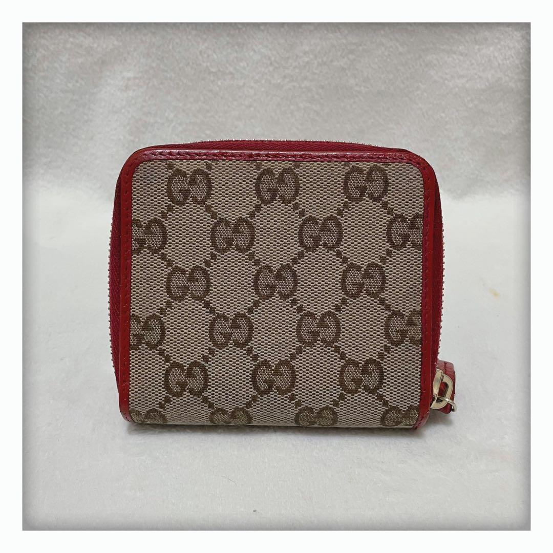 最終値下げ‼️ GUCCI グッチ キャンバス 二つ折り財布 ベージュ レッド