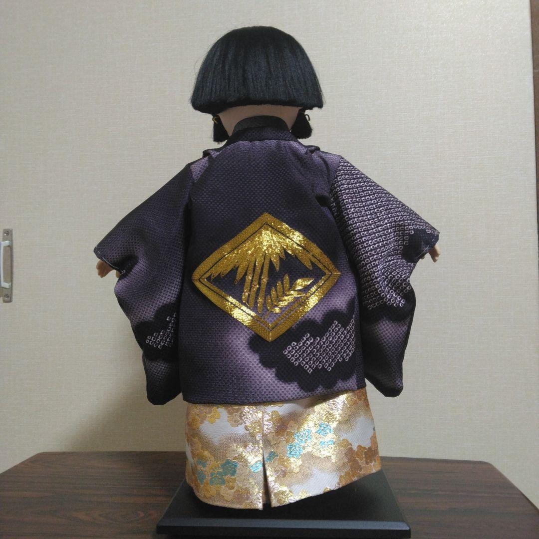 市松人形　絞り染め　金刺しゅう　金彩　寿宝作　ガラスケース付き　４５cm