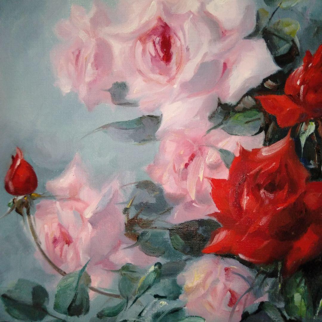 鈴木政輝　「ばら」　美術年鑑画家　油彩画　 金色額縁付き　F6号　箱付き