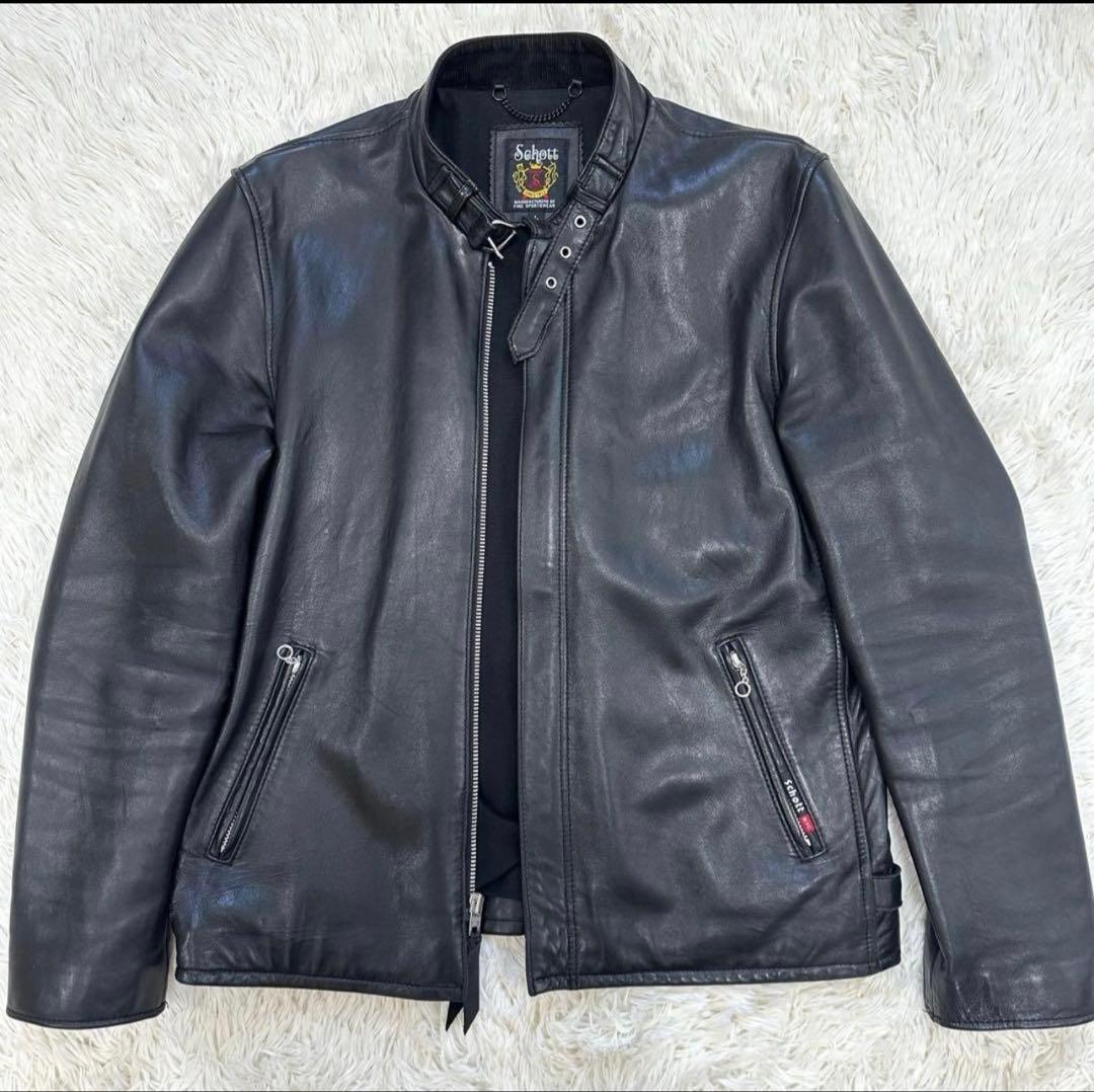 極美品✨Schott　ショット　ライダースジャケット　レザー　L　羊革　シングル