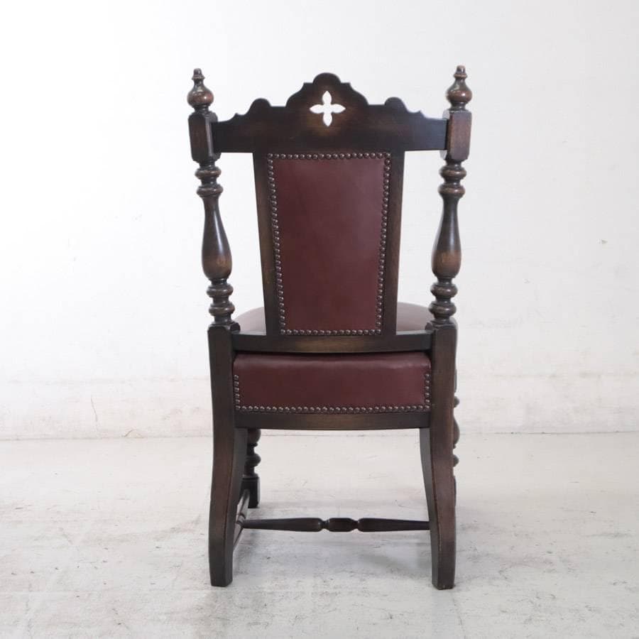 値下西洋アンティーク ダイニングチェア ホールチェア オーク無垢 本革張り