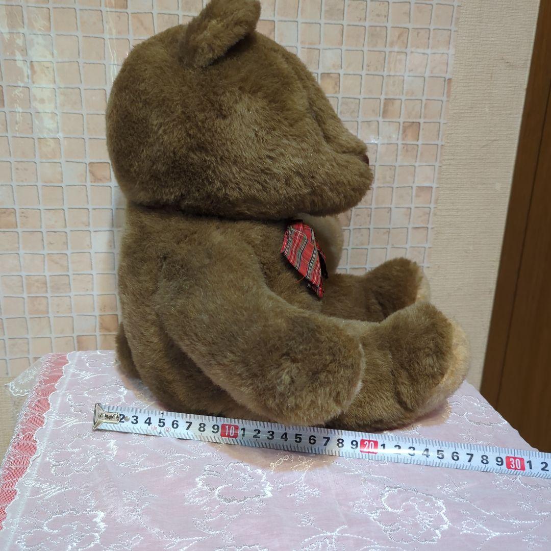 SANRIO・茶色くまのぬいぐるみ 赤いチェックリボン・昭和レトロ・旧ロゴ