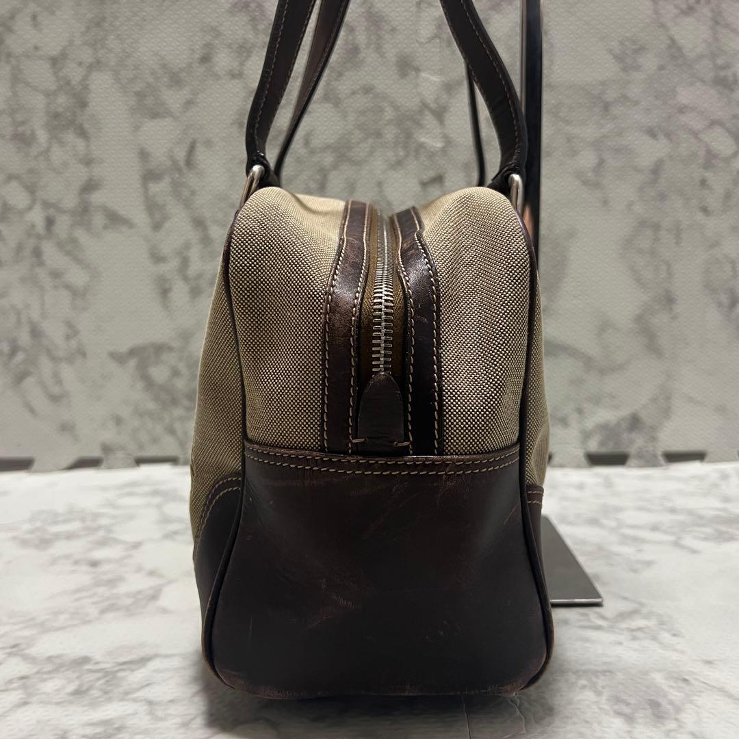 プラダ ロゴジャガード ミニボストン ハンドバッグ キャンバス レザー ベージュ