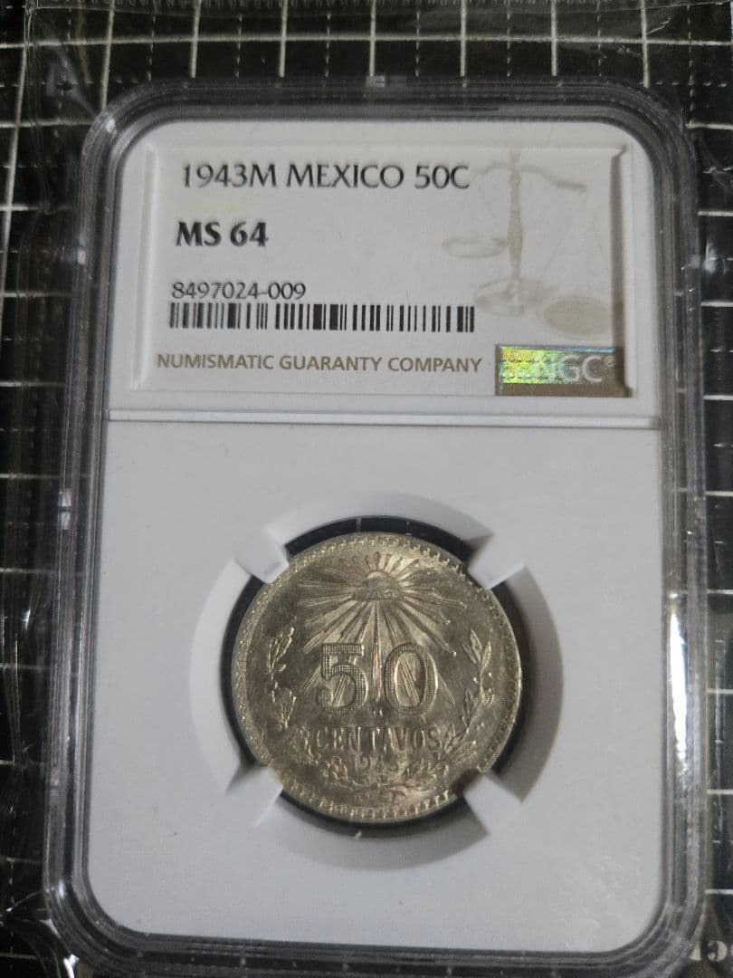 1943年 メキシコ 50センタポ avos MS 64 銀貨 NGC