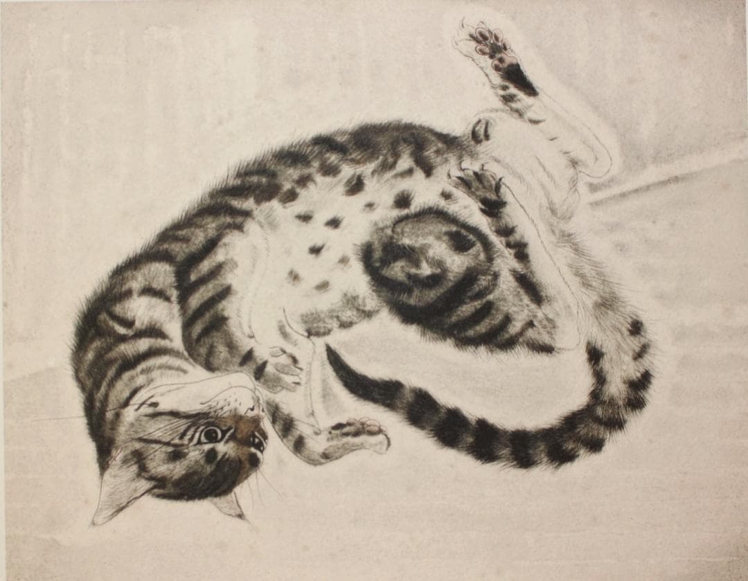 藤田嗣治 エスタンプリトグラフ「仰向けの猫」 100部限定 7/100