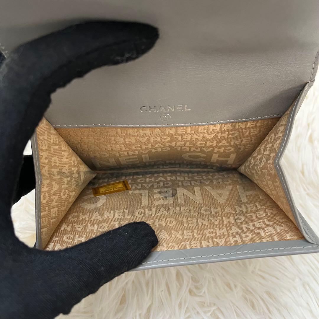 希少 CHANEL チョコバー グレー 二つ折り財布 キルティング