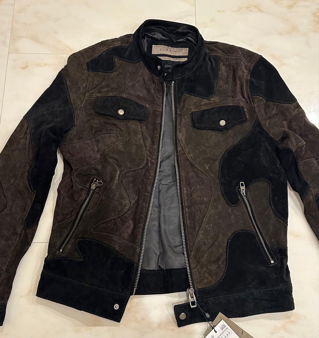 ZARA MAN シングルライダースジャケット ダークブラウン/ブラック M