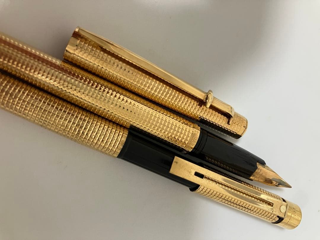 ゴールド 万年筆 ボールペン セット 刻印 585 14k ヴィンテージ 黒 金