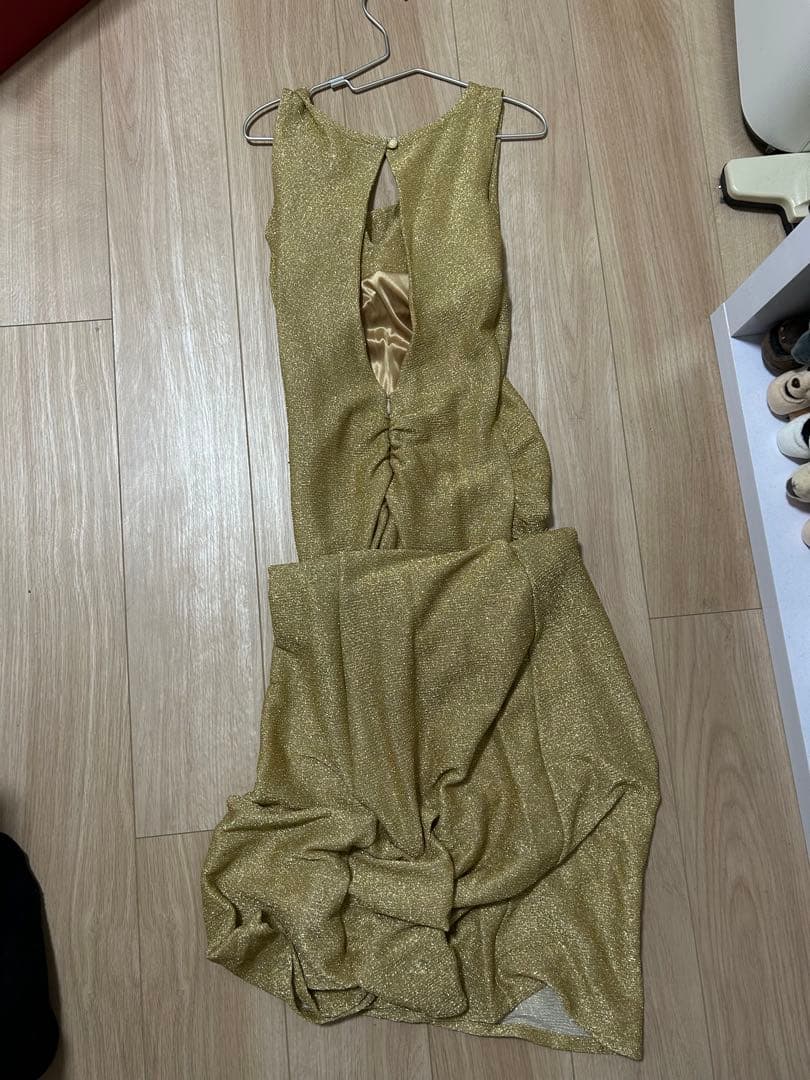 Dress code GINZA ゴールドドレープドレス S