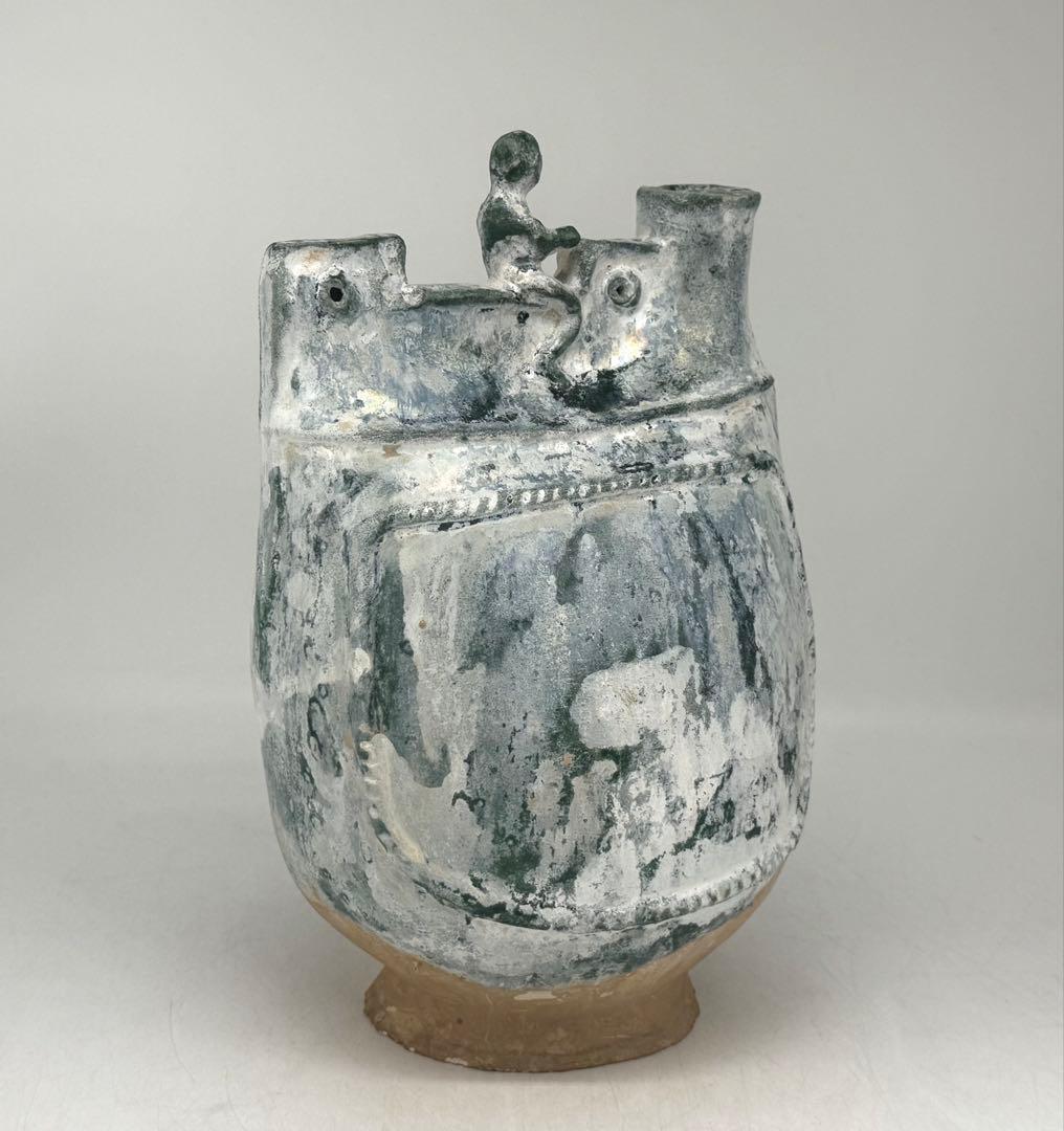 中国　緑釉壺　銀化　古陶器　送料込み250703